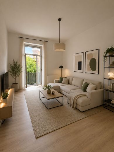Erstbezug nach Renovierung! 3-Zimmerwohnung in top Lage! – Wohnzimmer mit Balkon KI
