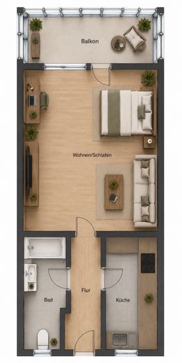 Helle 1-Zimmerwohnung mit verglastem Balkon &amp; Tiefgaragenstellplatz in Germering – Grundriss