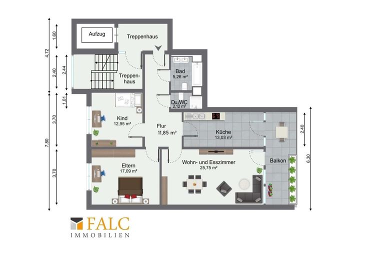 Tolle 3-Zimmer-Wohnung im Herzen von Heilbronn! Mit Aufzug, Balkon und Stellplatz! - FALC Immobilien – Grundriss