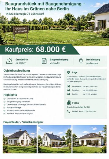Bauträgerfrei Baugrundstück mit Baugenehmigung ab 68.000 € – Ihr Haus im Grünen nahe Berlin – Foto 1