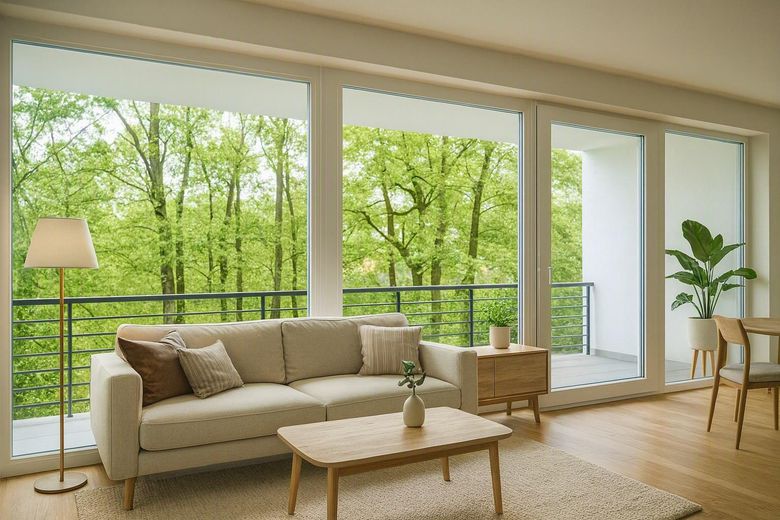 Moderne, großzügige 3-Zimmer-Wohnung in Hamburg-Borgfelde (Nähe St. Georg) zu vermieten – Wohnzimmer Fensterfront