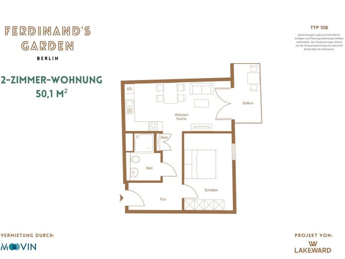 2-кімнатна квартира з відкритою кухнею-вітальнею та балконом у «Ferdinand's Garden» – Grundriss