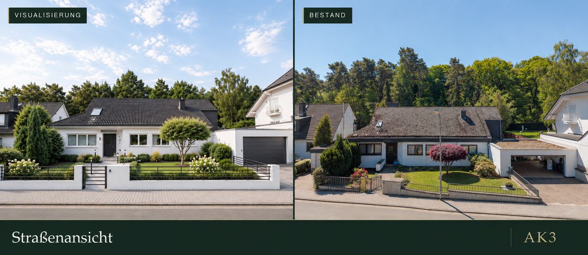 Casa de arquitecto con galería en una parcela de 1.294 m² – Straßenansicht