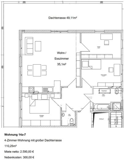 4-Zimmer- Penthouse-Wohnung mit riesiger Dachterrasse – Grundriss