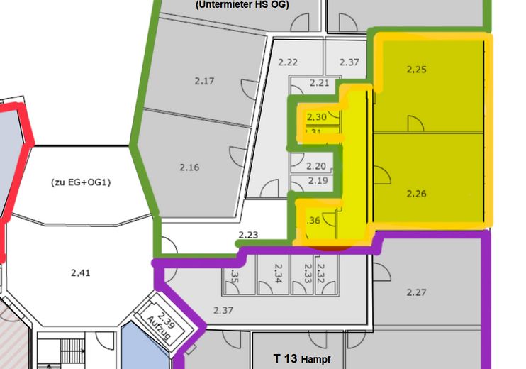 Attraktive Bürofläche direkt an der Hochschule Offenburg – Bürofläche (gelb markiert)
