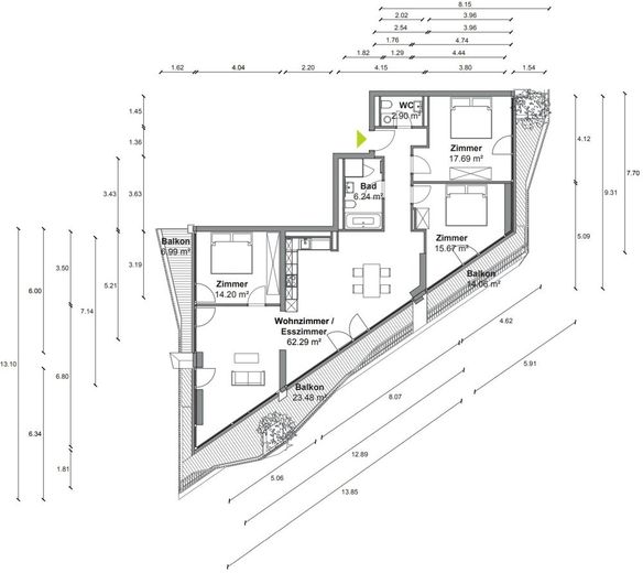 Berlin-Mitte'de yaklaşık 141 m², hazır mutfak ve harika balkonlu özel 4 odalı daire! – Grundriss C201