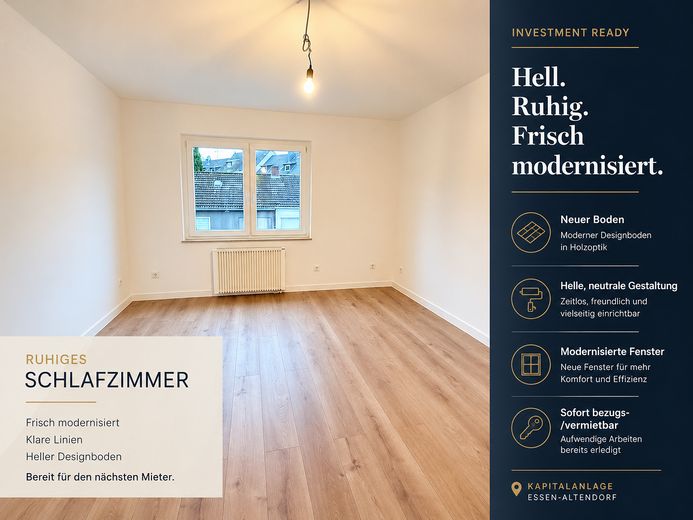 Steuervorteile | AfA-Potenzial | Mind. 5 % Rendite | Frisch Modernisiert | Sofort Vermietbar – Schlafzimmer