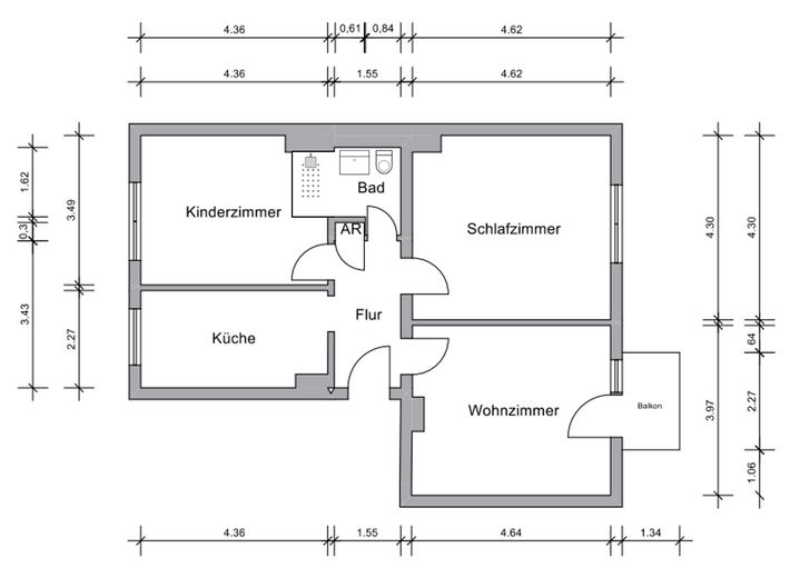 ***ERSTBEZUG NACH MODERNISIERUNG – STILVOLLE 3-ZI.-WOHNUNG MIT TAGESLICHTBAD IN DU-NEUDORF*** – GRUNDRISS