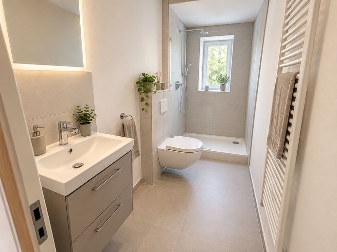 Komisyonsuz | Üstün Durumda! 3 Oda - Parke, Balkon ve Yeşil Manzara – Badezimmer