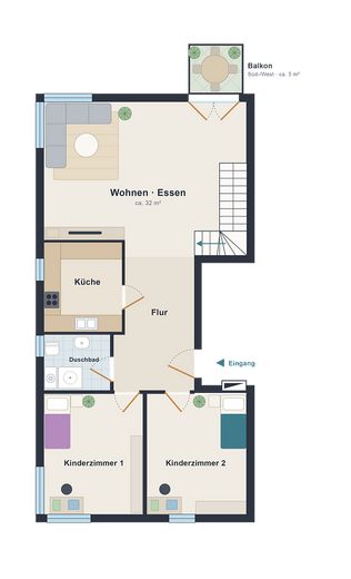 Provisievrij: 4-kam.-galerij-maisonnette, bovenste verdieping, balkon & ondergrondse garage-Geretsried-Stein – Grundriss 2.OG