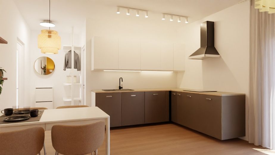 Erstbezug – Möblierte 2-Zimmer-Neubauwohnung im KfW-55-Effizienzhaus Metzingen – Küche-3D Raumplaner