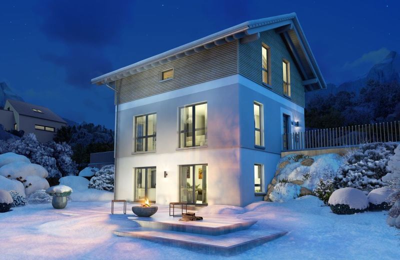 DAĞDA ÖZEL KOŞULLAR İÇİN BİR EV – Ansicht Garten Winterabend