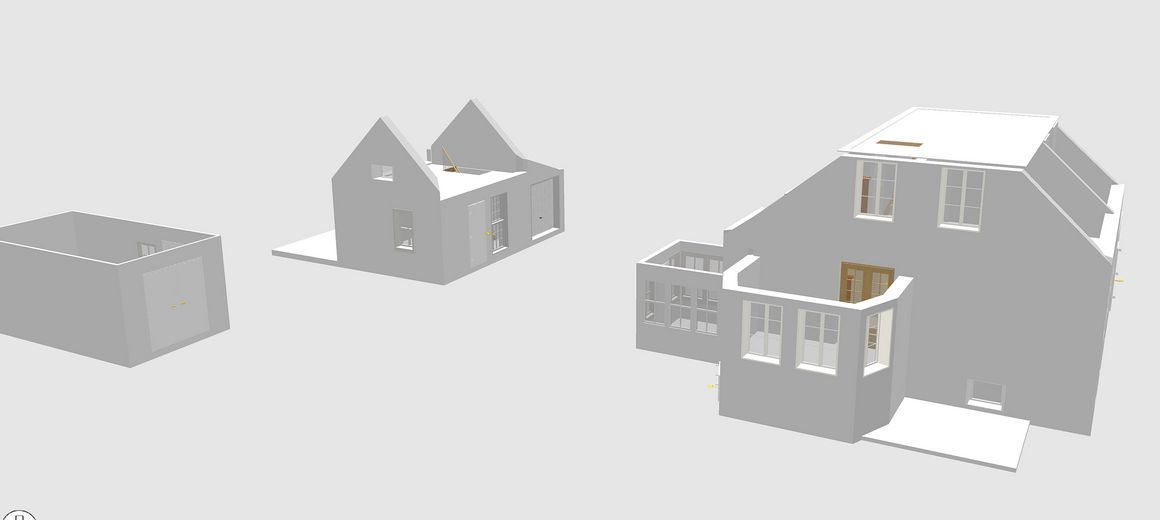 Affascinante casa di campagna con cantina abitabile, ampio giardino, laboratorio, due verande, stalla per hobby – 3D Süd-Ost-Ansicht