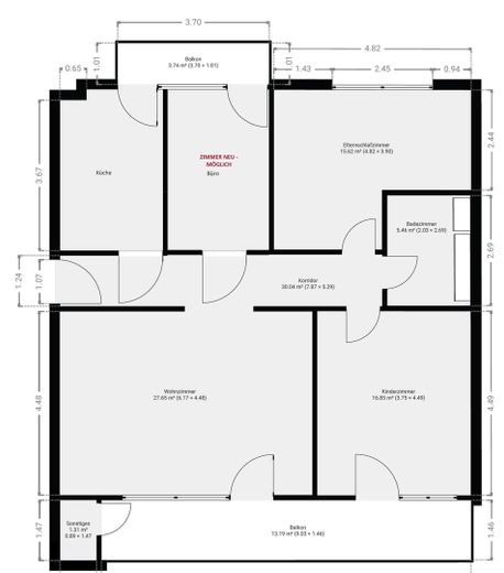 Grundriss bemaßt - Simulation