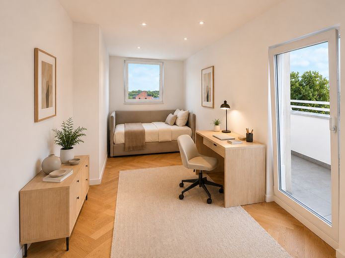 Exklusiver Wohntraum über Köln: Penthouse mit spektakulärer 97 m² Dachterrasse, Provisionsfrei – Zimmer / Büro (KI-möbliert)