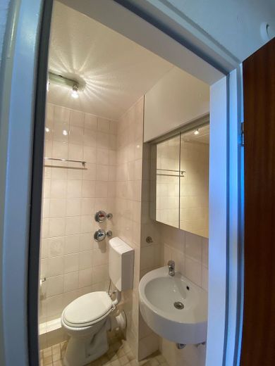 Helles 1-Zimmer-Dachgeschoss-Apartment mit großer Dachterrasse in der Nähe des UKGM – Duschbad/WC 