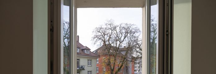 1 ZiKB Terrasse - Wohnen im LöwenBau - E1-W01, 43 m² - 850 € FLAT (inkl. Betriebsk) – Blick auf die Terrasse