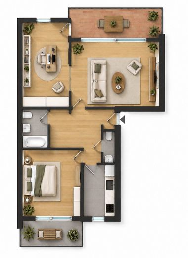 Erstbezug nach Kernsanierung – 3 Zimmer mit zwei Balkonen in Harlaching – Grundriss Variante 1 