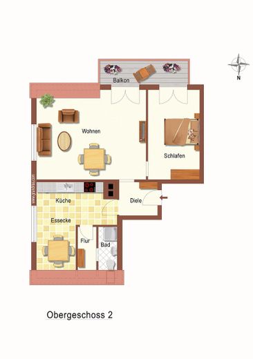 Appartamento singolo, luminoso e accogliente con balcone soleggiato – Grundriss W.4