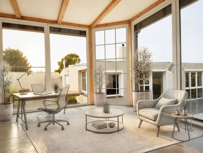 ​Arbeiten & Luxuriös Wohnen: Kernsaniertes Anwesen mit 114 m² Gewerbe-Areal & Autarkie-Technik – Wintergarten Visualisierung