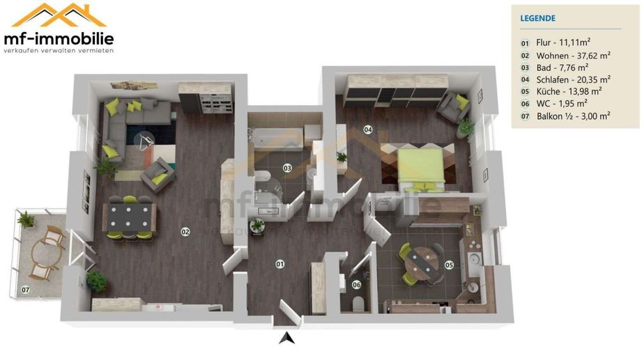 ansprechende 2-Zimmer-Wohnung in Mariental 95 m2, Küche, Bad, Gäste WC, – WE39_Grund