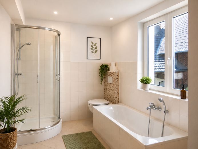 Wohnhaus in Idstein-Heftrich mit großem Innenhof, Scheune und Nebengebäuden – Bad mit Wanne und Dusche