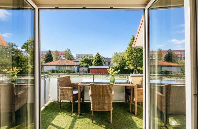 شقة عطلات جميلة من 3 غرف مع شرفة جنوبية في كولونغسبورن-فيست – Blick vom Balkon