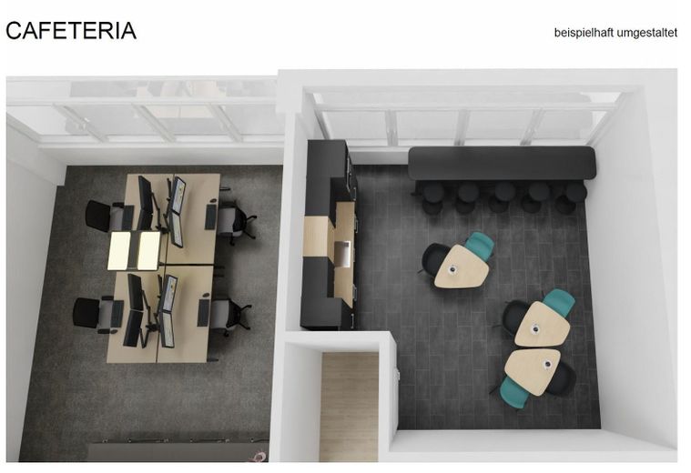 Ruime, lichte kantoorruimte * Commissievrij * Op verzoek 235 m² opslagruimte – Cafeteria Beispiel