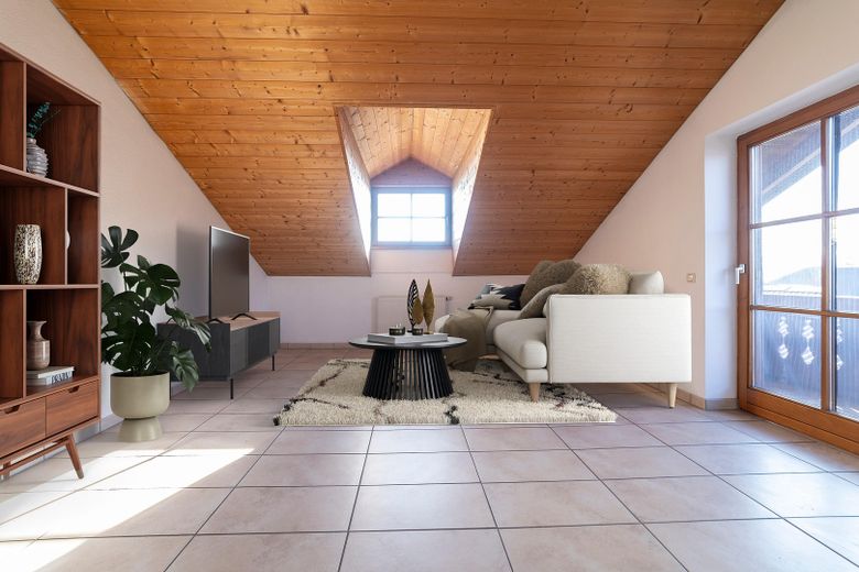 Provisionsfrei - 3 Zi. DG-Wohnung inkl. TG mit Wendelsteinblick - FREI – Wohnzimmer (staging)