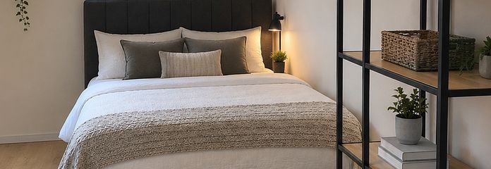 Stilvolle möblierte 1,5-Zimmer-Terrassenwohnung mit EBK – Wohn- und Schlafzimmer