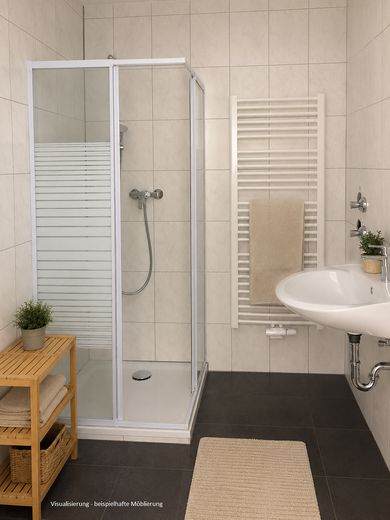 Appartamento con 1 camera, loggia e garage – senza provvigione – Badezimmer_Möbliervorschlag