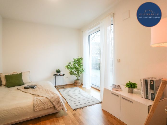 Moderne 2-Zimmer-EG-Eigentumswohnung mit Terrasse und Stellplatz in Bonn-Hochkreuz – Schlafzimmer
