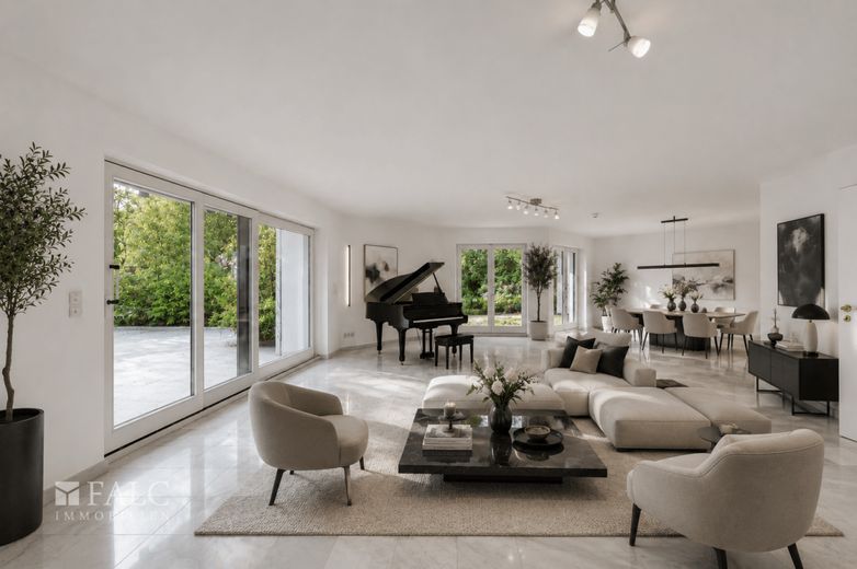 Gartenrefugium in Harlaching - Großzügige Maisonette-Wohnung mit drei Terrassen – Einrichtungsbeispiel Wohnzimmer