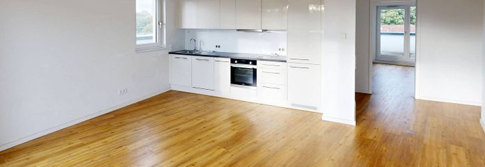 SOGNO DI NUOVA COSTRUZIONE: esclusivo appartamento di 3 locali con cucina componibile e ampia terrazza sul tetto a Langenhorn – Ansicht IV: Wohn- und Esszimm…