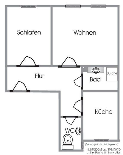 2-Zimmer-Wohnung, NEU RENOVIERT, zu vermieten!
Garage bzw. PKW-Stellplatz im Hof möglich – Grundriss