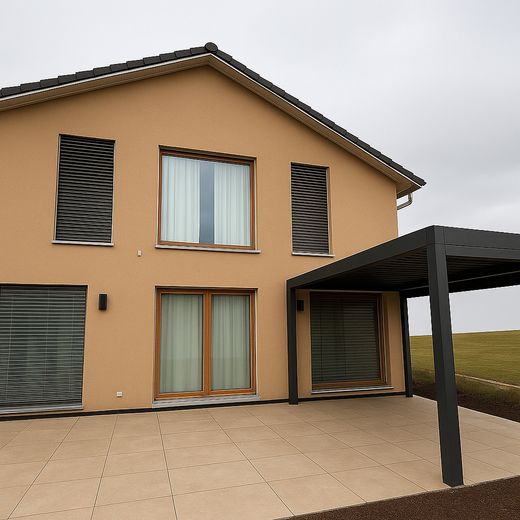 Rückansicht mit Pergola (KI)