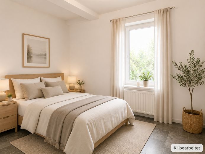 Klinker, Garten, Werkstattglück: Ein Zuhause für Nestbauer und Macher – Schlafzimmer - KI Visualisieru