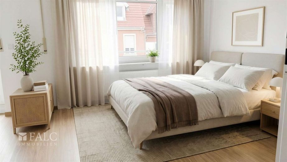 Lichtdurchflutete Maisonette-Wohnung mit zwei Balkonen in zentraler Lage von Wiesloch zu vermieten – Schlafzimmer KI