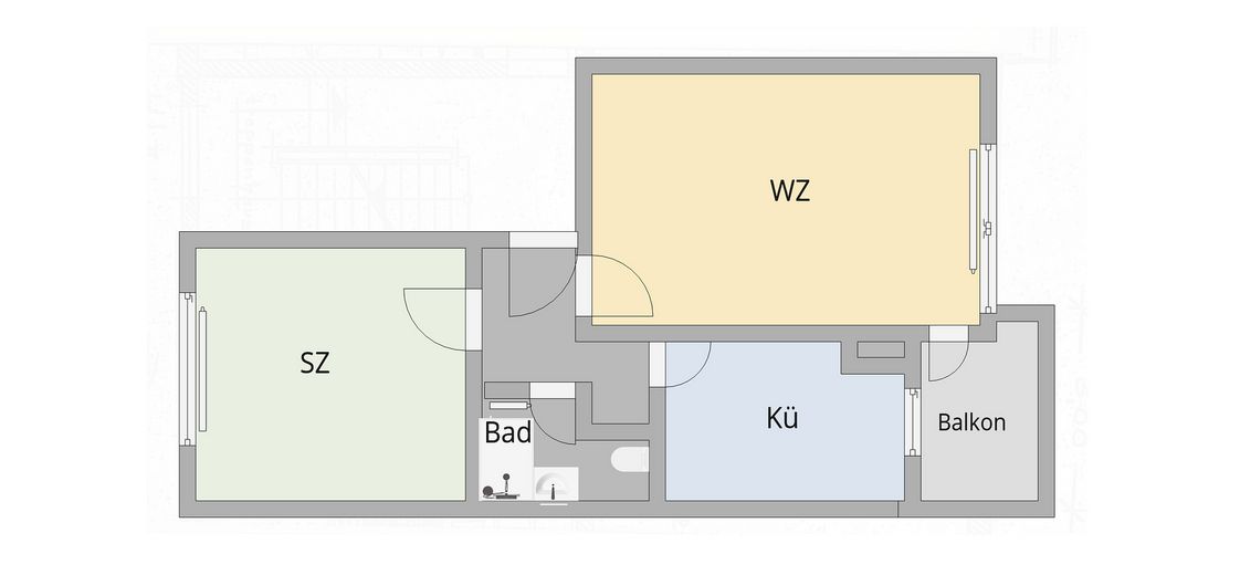List, recién renovado, 2 habitaciones/balcón a partir del 01.09. o más tarde – Skizze Grundriss