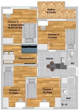 Geräumiges Zimmer in harmonischer WG  / Solothurnerstraße 28 / EG / WE17 / Zi.2 – Foto 8