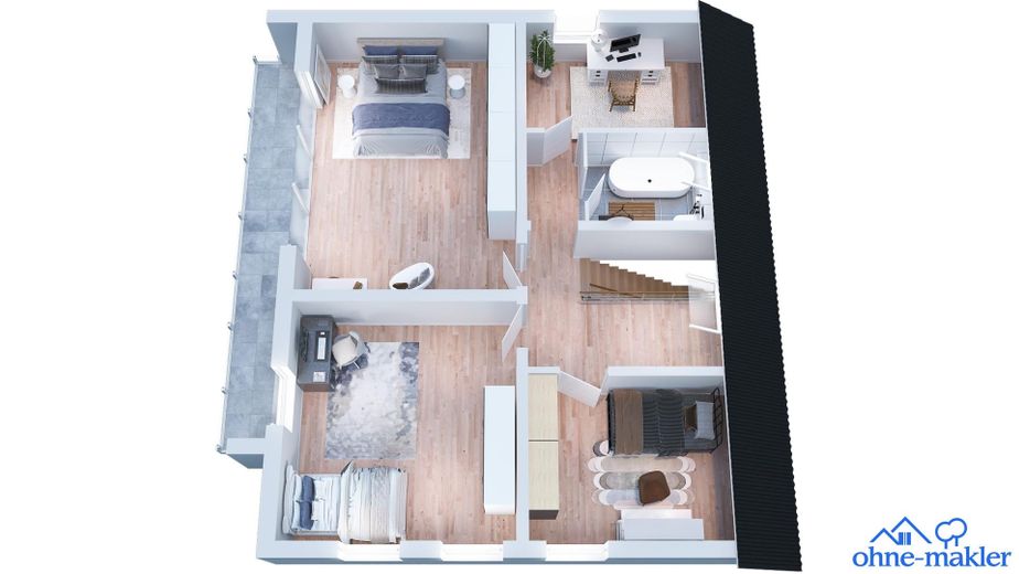 Well-maintained detached house | Secluded location | 3,250 sq m | Living close to nature – 3D-Grundriss OG