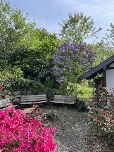 Großzügiges Architektenhaus mit Einliegerwohnung auf traumhaft angelegtem Grundstück – Grillecke mit Gartenhaus