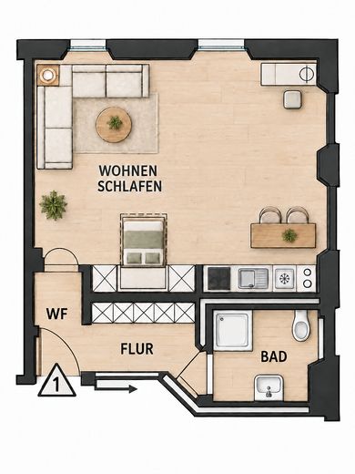 Apartamento de 1 habitación entre Altenburg y la catedral de Bamberg (disponible para entrar a vivir) – Grundriss
