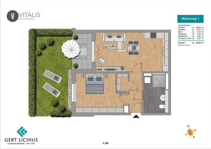 Ihr grünes Refugium in der Stad: 2-Zimmer-Gartenwohnung in Köln-Müngersdorf – Grundriss
