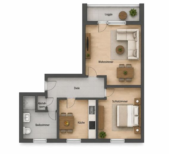 Ankastre mutfaklı, yeni yenilenmiş 2 odalı daire Nürnberg – hemen taşınmaya hazır – Grundriss