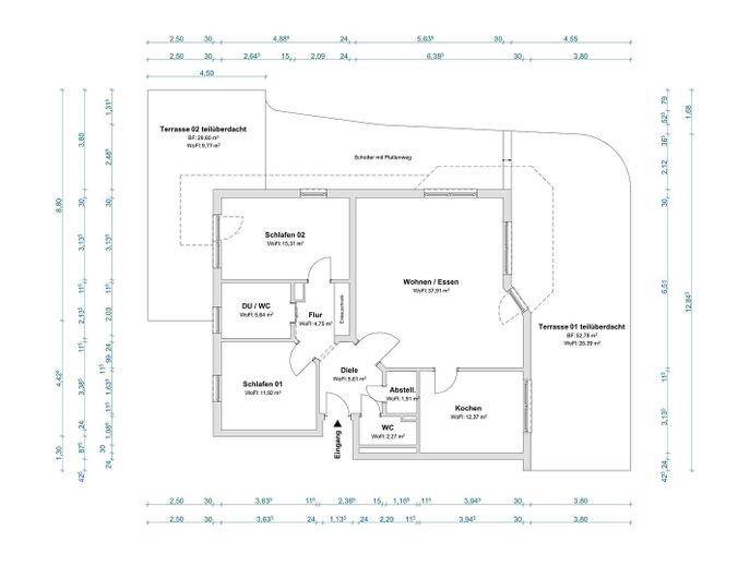 Provisionsfrei:  134m² ETW mit umlaufender Terrasse und Garage – GR bemaßt
