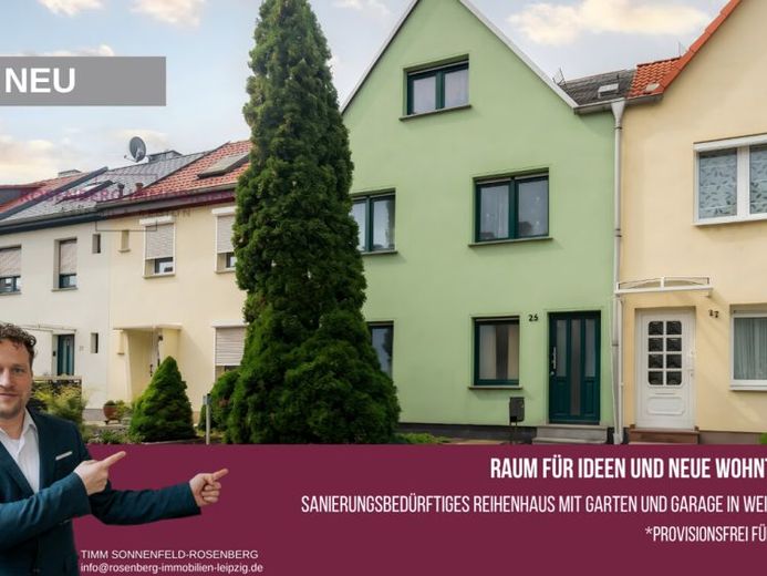 Provisionsfrei für Käufer: 
Ausbaufähiges Reihenhaus mit Garten, 
Garage & Potenzial in Weißenfels – Foto 1