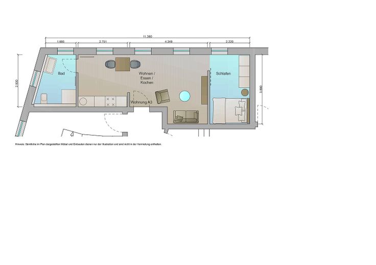 Seckenheimer Hauptstraße - 1 Zimmerwohnung A3 – Grundriss