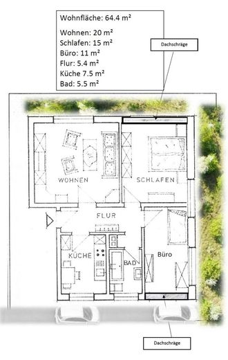 Preistipp: gepflegte 3- Zimmer Dachgeschosswohnung in Merkers zu vermieten – Grundriss_mit Aussenbereich