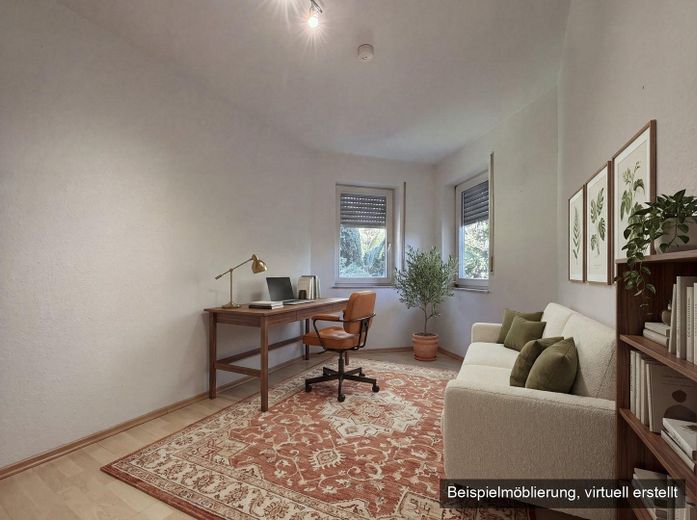 Helle 3-Zimmer-Erdgeschosswohnung mit Terrasse, Garten und Fußbodenheizung, Stellplätze optional – Arbeitszimmer (KI-möbliert)